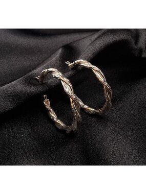 925 Sterling Silver JCM Signed Twisted Sterling Silver Hoop Earrings